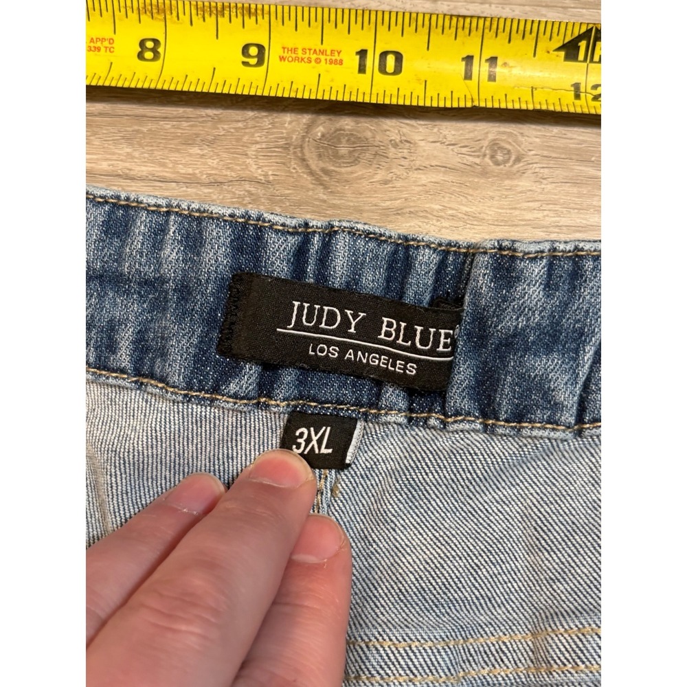 Judy Blue Denim Shorts Frayed Hem‎ Elastic Waist Comfort Stretch 3XL - Picture 5 of 8